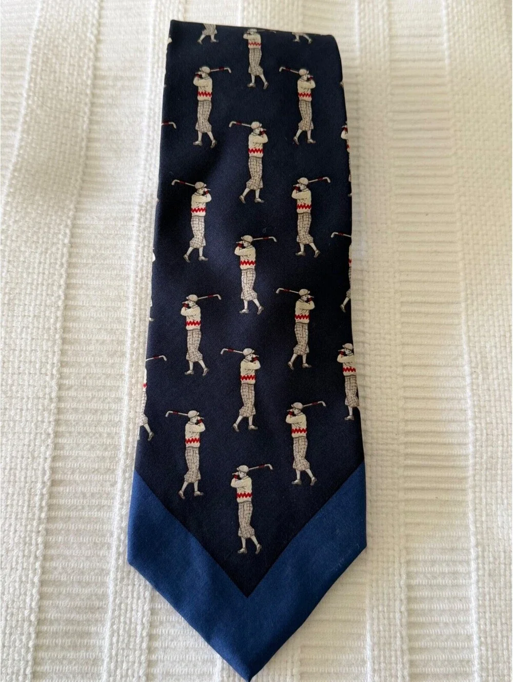 Polo Ralph Lauren Golf Silk Tie Hand Made Navy Golfer Novelty Vintage USA